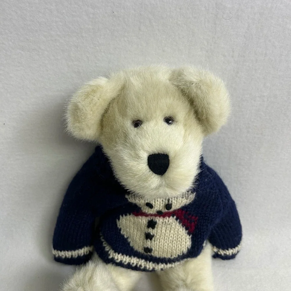 Vintage Christmas Boyds Bears Plush Cream Navy Snowman Sweater Archive Series 9